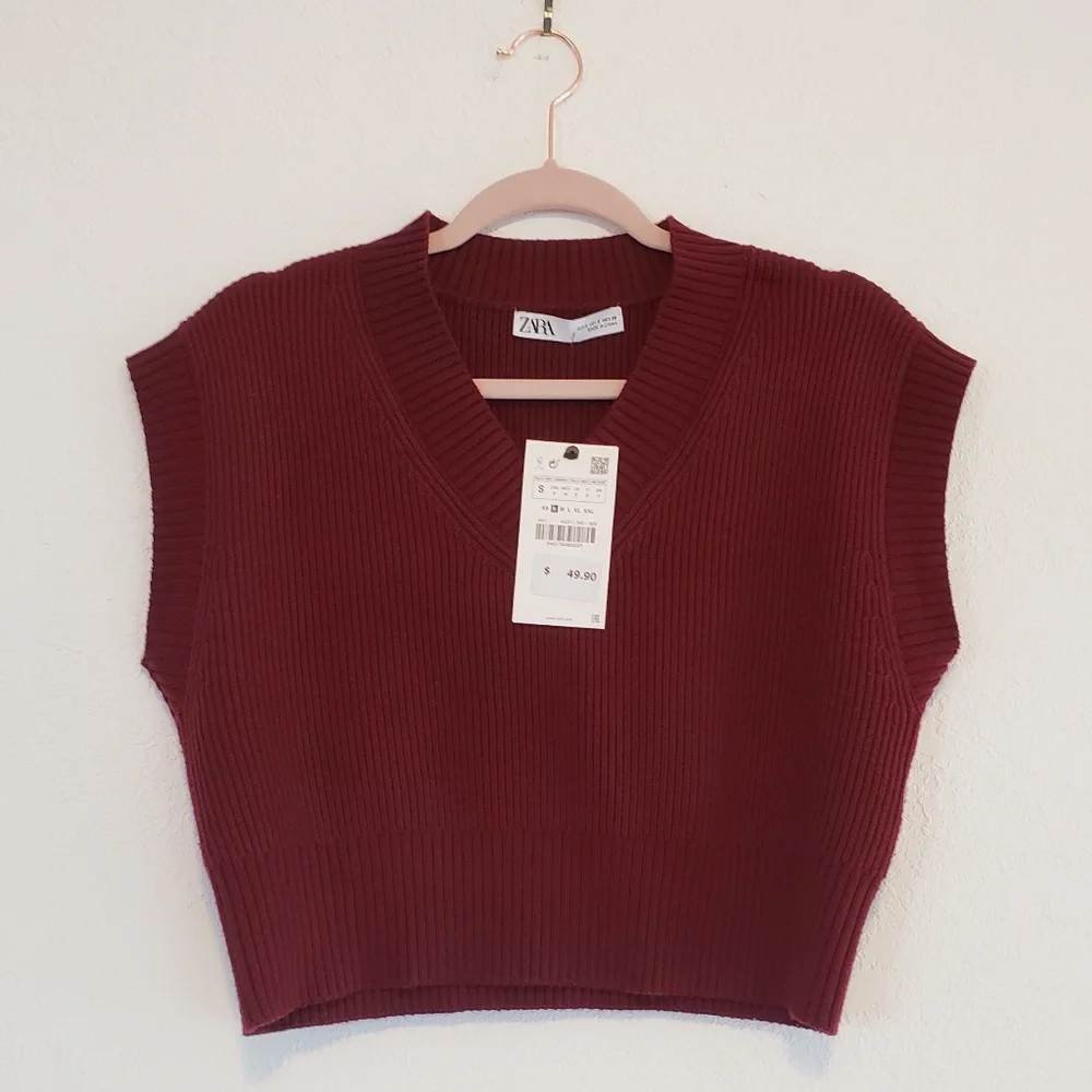 NWT Zara Beautiful Burgundy Wool Blend Vest - Picture 1 of 14
